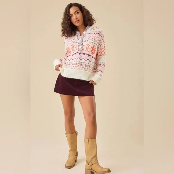 Altar'd State Pink and Orange V-Neck Sweater - Picture 3 of 8